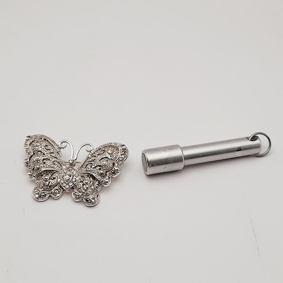 Vintage Silver Tone Clear Rhinestone Butterfly Brooch Pin - 2 1/8 Inches - Picture 7 of 10